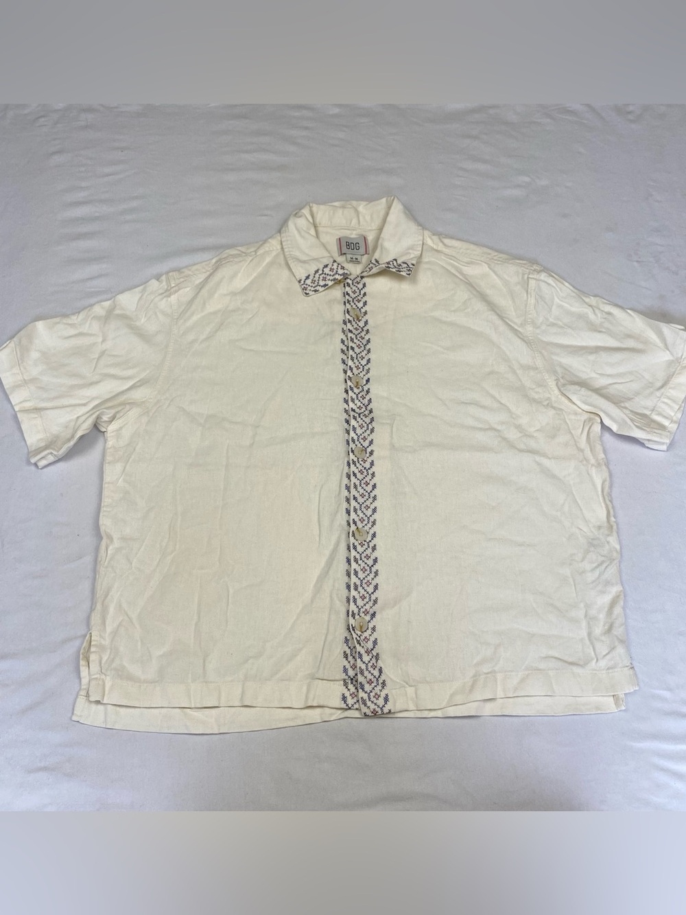 BDG Urban Outfitters Cream Short-Sleeve Button-Down Shirt